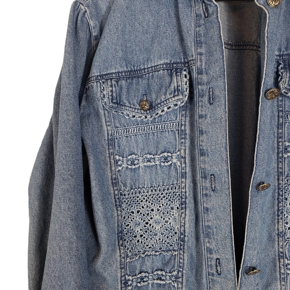 Vintage Saint Germain Blue Chambray Jacket Sz L ? Crotchet Button Up Jean Denim - Picture 3 of 12